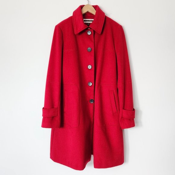 Kristen Blake Jackets & Blazers - Vintage Kristen Blake Wool Long Red Coat Black Marble Button 90s Women's Size 16